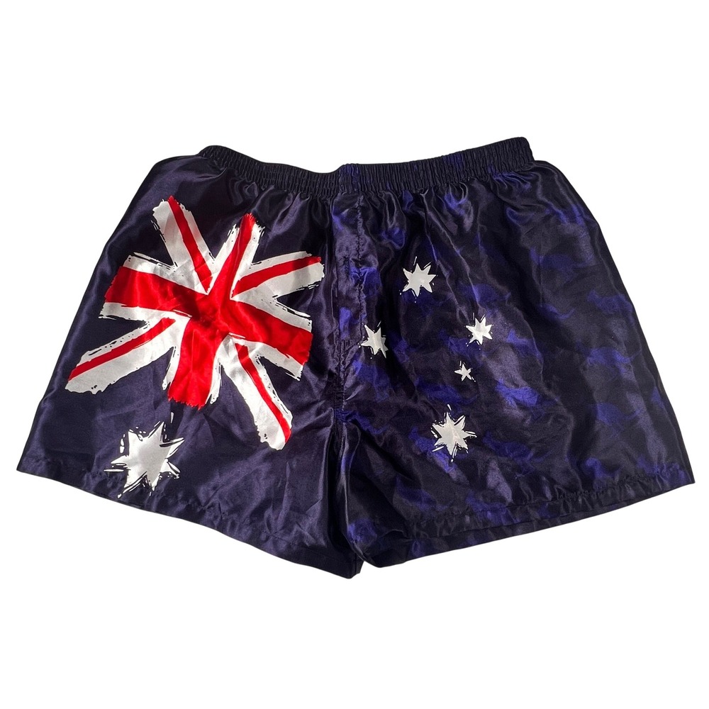 Mens S Blue Australia Flag Satin Boxers Loungewear Y2K Union Jack Sleep Shorts